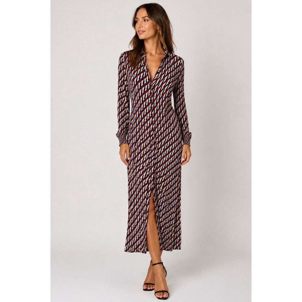 Zara Multicolor Long Sleeve Shirt Dress Geometric Print Women Size XL